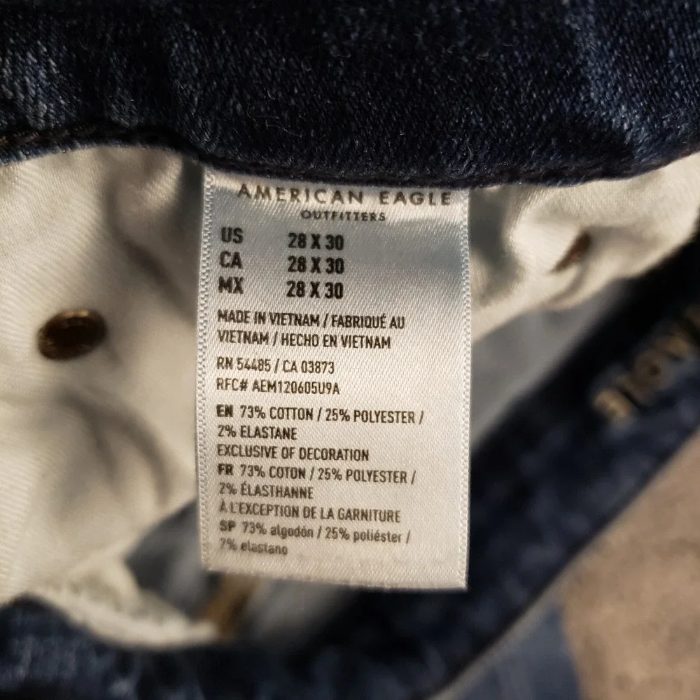 American Eagle Jeans Mens 28x30 Blue Slim Stretch Whisker Honeycomb Stretch